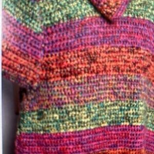Joan Vass Vintage Long Knitted Multicolor🧶 Wool Blend Open Cardigan Duster